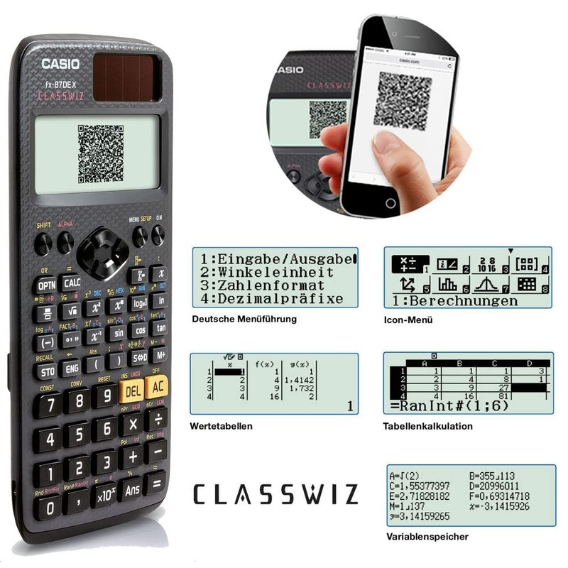 Casio ClassWiz FX-87DE X technischer wissenschaftlicher Schulrechner (593 Funktionen, QR-Code