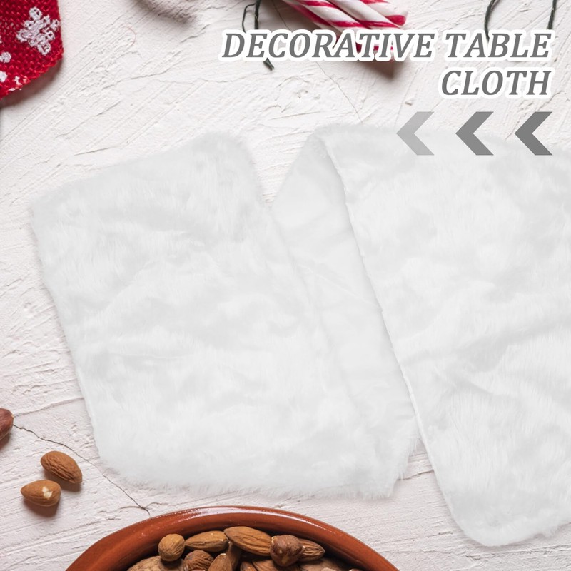 Operitacx Plush Table Runner White Faux Fur Table Runner, Christmas