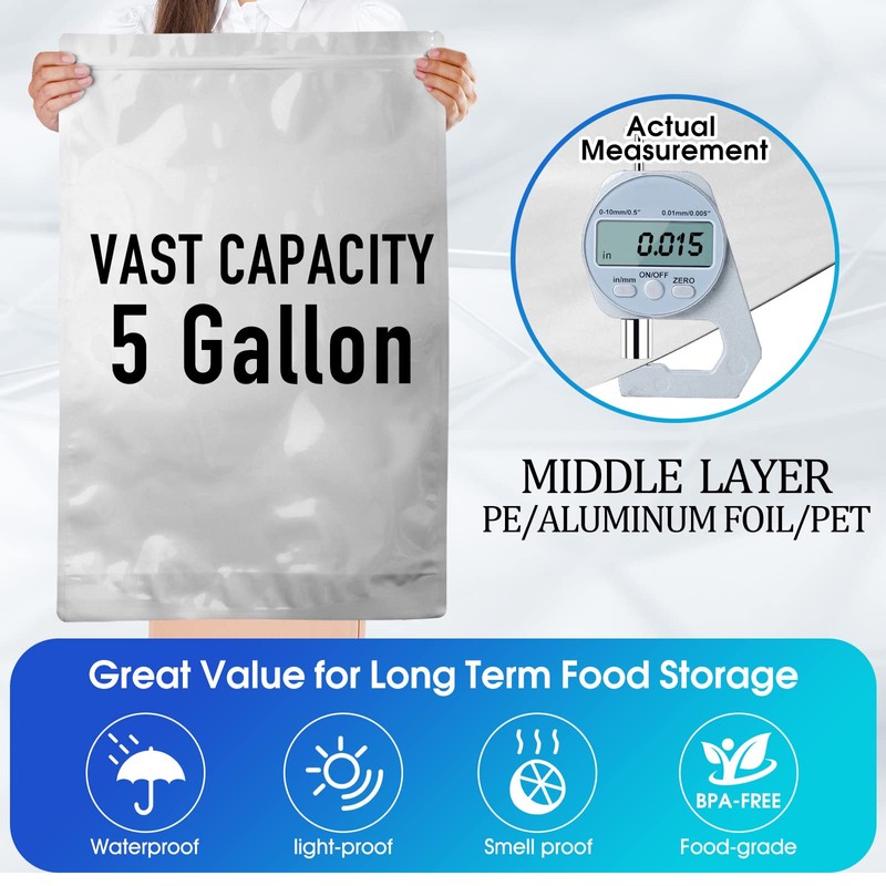 15 Mil 5 Gallon Mylar Bags for Food Storage with