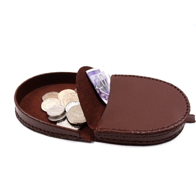 Mens Real Leather Coin Tray Purse LARGE 8cm x 9cm