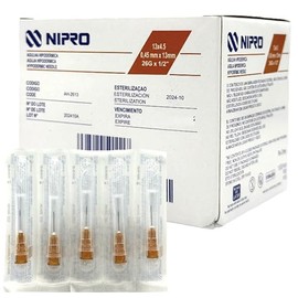 Aguja Hipodérmica 26G x 13mm (1/2”) Café NIPRO Caja con 100 Piezas