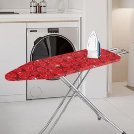 Yuuxorilu Red Flower Ironing Board Cover and Pad Standard Ironing Board Cover with Elastic Edge and Hook and Loop Fasteners Scorch and Stain Resistant Cotton Ironing Covers