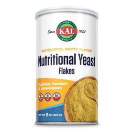 KAL Nutritional Yeast Flakes, Fortified with B12, Folic Acid & Other B Vitamins, Unsweetened, Great Nutty Flavor, Vegan & Gluten Free, 60-Day Money Back Guarantee, Made in the USA, 34 Servings, 12oz