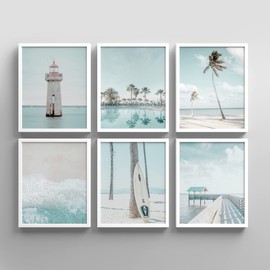 Ashbrook Framed Wall Art Collage Print Gallery Set Retro 80s Beach Ocean Sky Landscapes Nature Wilderness Photography Modern Decorative Colorful for Living Room, Bedroom, Office - 8"x10"x6 WHITE