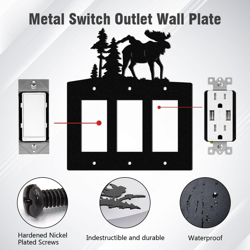 Moose Light Switch Covers Wall Plate, Metal Decorative Plates Outlet