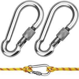 Niro Fire Brigade Carabiner Hooks Large Screw Carabiner Stainless Steel 80 mm x 8 mm with Screw with Clasp Carabiner Niro Load Capacity / WLL 400 kg Pack of 2