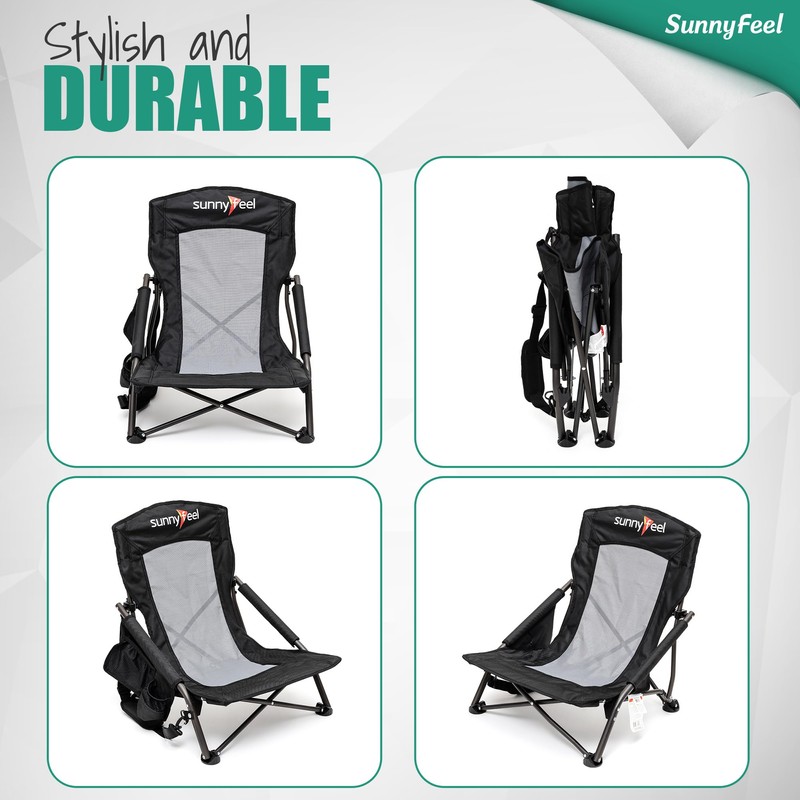 SUNNYFEEL Folding Low Camping Beach Chair 2 Pack, Lightweight Portable
