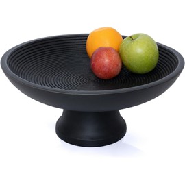 KIAH HAAT KH Wood Fruit Bowl or Decorative Pedestal Bowl for Table Décor, Wooden Fruit Bowl for Kitchen Counter,12-inch Large Bowls Centerpiece Table Decorations, Black Fruit Bowl, Brown