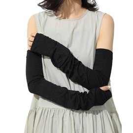 [SWINGPLUS] UV対策 キシリトール加工 アームカバー 90cm丈 接触冷感 日焼け予防 紫外線対策 冷房対策 フリーサイズ ブラック
