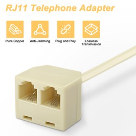 MEIRIYFA Phone Line Splitter RJ11 Telephone Splitters for Landline 6P4C Male to Dual Female Converter Cable, RJ11 Connector 1 in 2 Out Wall Adapter (4 Pack)