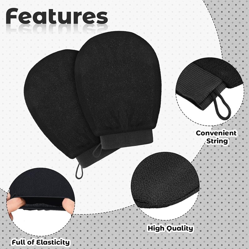 Guantes Exfoliantes Tatuo 4 Piezas Color Negro para Baño y