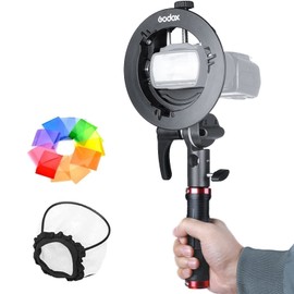 Godox S2 S-Type Speedlite Bracket Bowens Mount with 1/4 Screw Holder Handle, for Godox AD200Pro, AD200, AD400Pro, V1, V860II, TT685II TT600 Flash, Adjustable Speedlight Handle Precise Tilt Control
