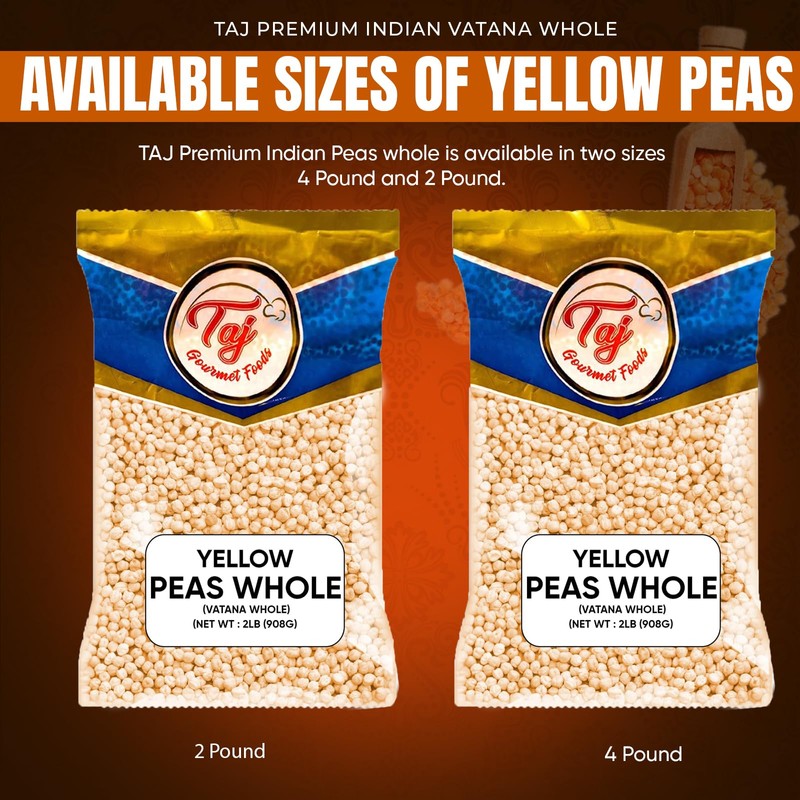 TAJ Yellow Peas Whole 2-Pounds | Vatana Whole, Vatana, Matar