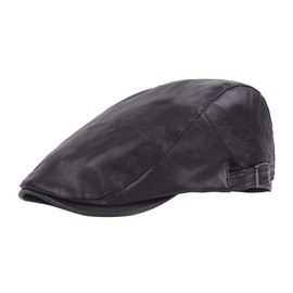 LUOEM Leather Newsboy Hat Peaked Cap Cabbie Hat Driving Hat Irish Flat Hat for Men Women Black