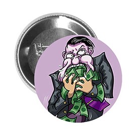 Round Pinback Button Brooch Purple Money Hungry Office Business Man Comic Cartoon (Normal, 2.25" Inch)