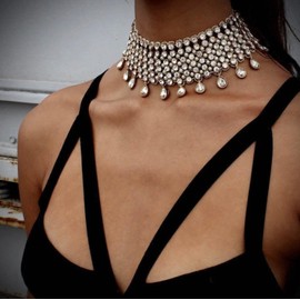 J's Select Women's Sparkling Choker Stone Necklace, Party, Dance, Stage Costume, Silver