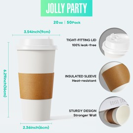 [50 Pack] 20 oz Paper Coffee Cups, Disposable Paper Coffee Cup with Lids, Sleeves, and Stirrers, Hot/Cold Beverage Drinking Cup for Water, Juice, Coffee or Tea, Suitable for Home, Shops and Cafes