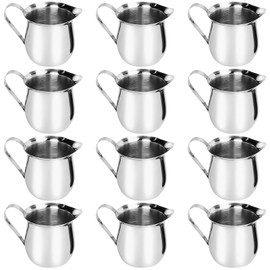 12 Pack Creamer Pitcher, 3 oz Stainless Steel Bell Creamer Container Coffee Creamer Dispenser Cups with Handle Small Milk Frothing Pitcher for Espresso Syrup Milk Salad Dressing Sauce