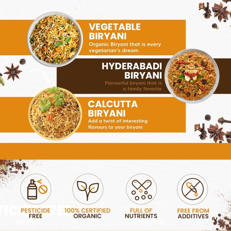 Organic Tattva Organic Blended Spices Masalas (Biryani Masala, 100)
