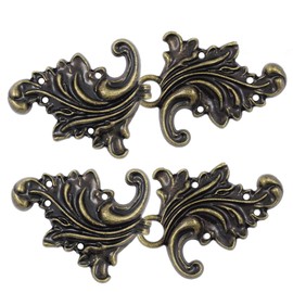 Bezelry Asymmetric Acanthus Leaf Cape or Cloak Clasp Fasteners Pack of 4 Pairs 66mm x 28mm Fastened. Sew On Hooks and Eyes Cardigan Clip. (Antique Brass)