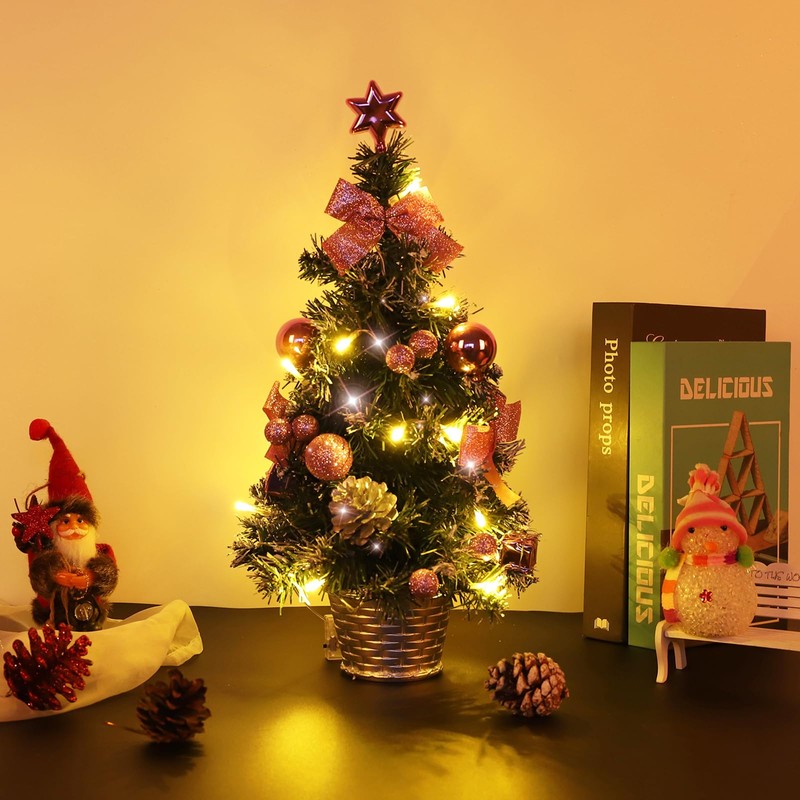 Mrinb 45CM Small Christmas Tree with Lights,Mini Desktop Decoration Tree