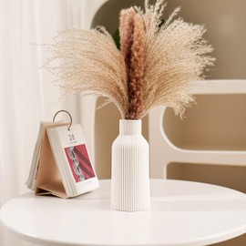 Hanaomaoyi Vase for Pampas Grass, 20 cm Ceramic Vase, White, Matt, Round, Modern Design, Boho Vase for Decoration, Aesthetic, Flower Vase for Living Room, Bedroom Decoration, Simple Nordic Style