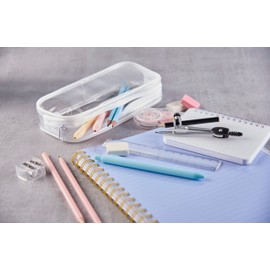 Soul Projekt White Clear Pencil Case, Make Up Travel Bag, Portable PVC Pouch Organizer for Students, Exam, Office, Art, School Supplies, Women, Girls, Boys, Cosmetic Toiletry Bag