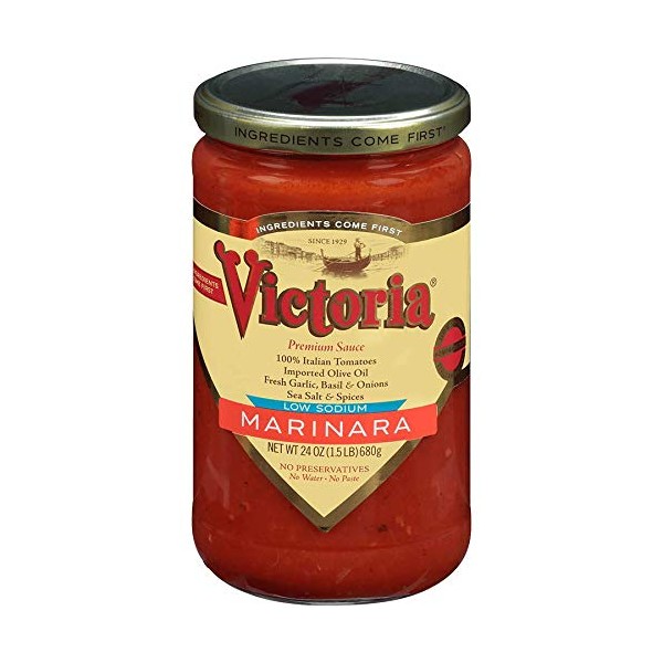 Victoria, Low Sodium Marinara Sauce , 24 OZ (Pack of 6)