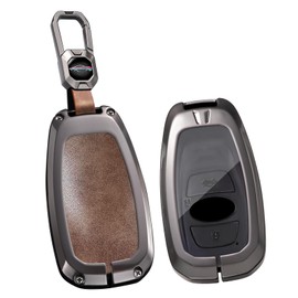 ontto Metal Leather Car Key Fob Cover Fit for for Subaru Forester Impreza Legacy Outback WRX STI XV Crosstrek 2015 up Key Holder case keyring Shell bag keychain auto styling accessories Brown 1