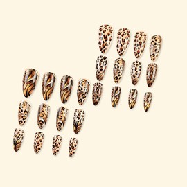 ＴＩＺＹＦＦ Press on Nails, Spicy Girl Leopard Print Fake Nails, Artificial Nails for Women and Girls -24 pcs