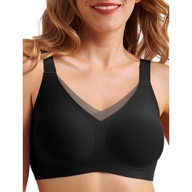 Domilo V Lace Wireless Bras for Women No Underwire Bralettes Supportive Seamless Push Up Full Coverage Everyday Bras(Black,M)