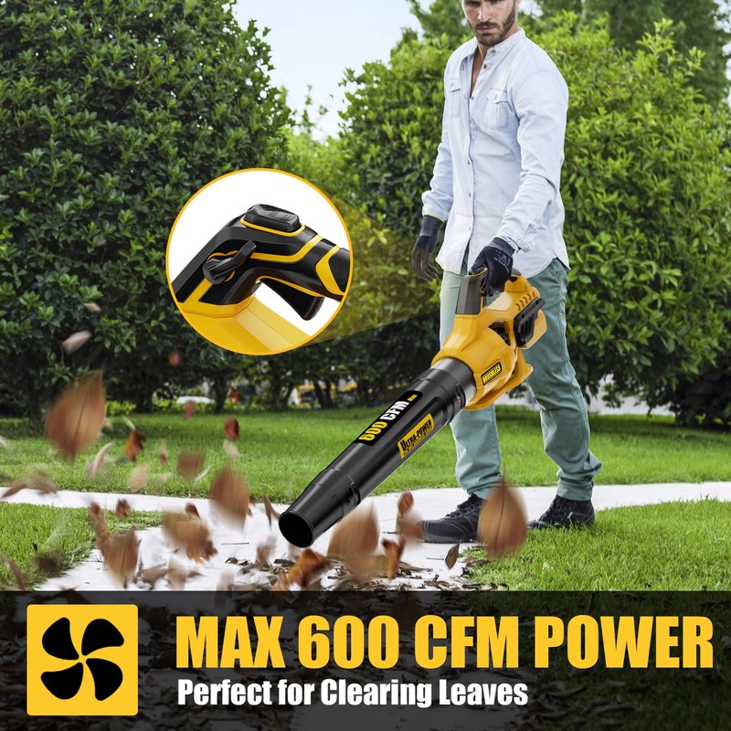 Neareen Cordless Leaf Blower, 600 CFM/125 MPH Turbo Boost Compatible