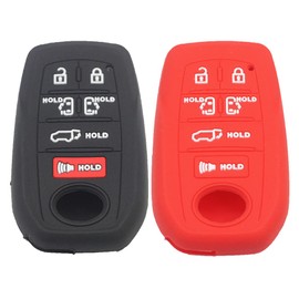 Btopars 2pcs 6 Buttons Silicone Rubber Remote Smart Key Fob Case Cover Protector Holder Compatible with Toyota Sienna 2021 2022 2023 Black Red