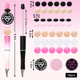 JarThenaAMCS 66Pcs Inspirational Beadable Pen with Silicone Focal Beads Black Pink Glitter Beaded Ballpoint Pen Spacer Beads Retractable Gel Ink Writing Pens for Mother's Day Teacher Appreciate Gift