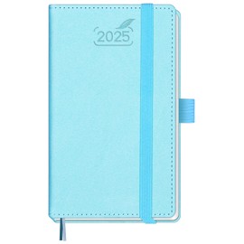 BEZEND Pocket Calendar 2025 for Purse 3.5" x 6", 2025 Pocket Planner Daily Weekly & Monthly with Pen Holder, Small Agenda 2025 with Vegan Leather Hard Cover - Sky Blue