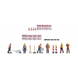 NOCH® Figure Theme World "Road Works", 6 x Construction Workers, 1:87 (H0) for Model Making, Dioramas and Model Railway