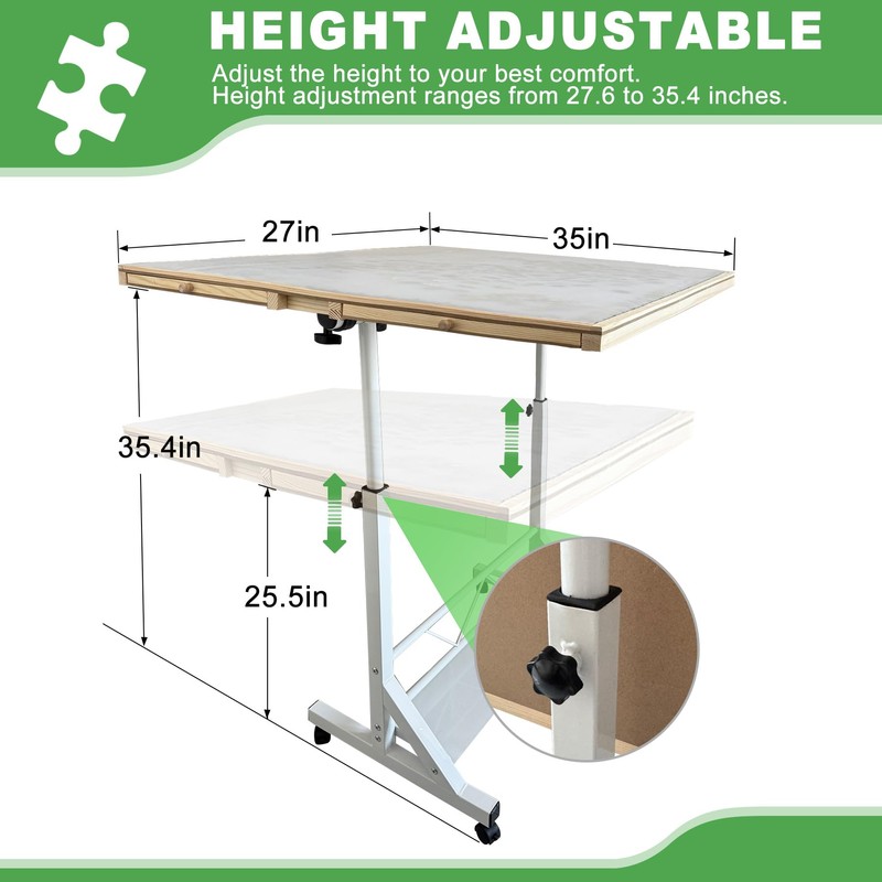 ZZJIHAI 1500 Piece Jigsaw Puzzle Table with Drawers, Adjustable Wooden