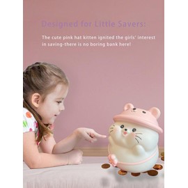 Piggy Bank Girls,Unbreakable Savings Box,Cute Cat Money Bank Birthday Gift Kids (Pink Piggy Bank) (Pink cat Piggy Bank)