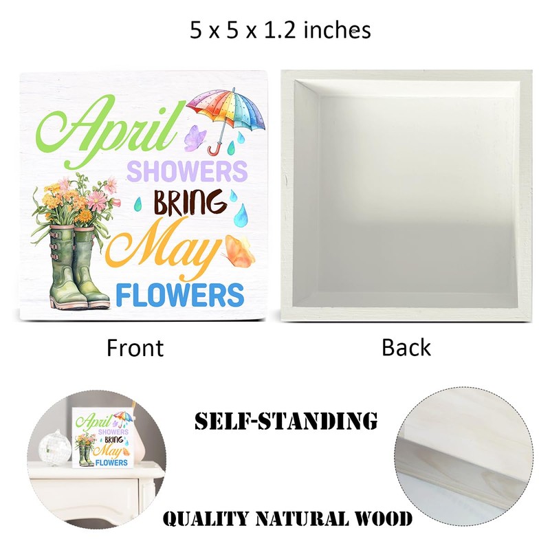 Spring Decor Farmhouse April Showers Bring May Flowers Wood Sign