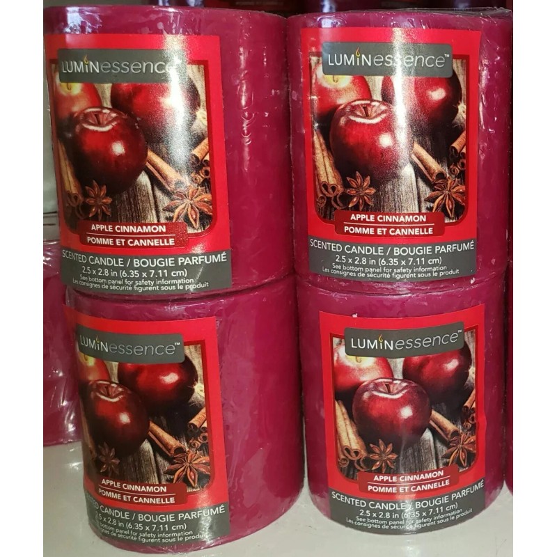Luminessence Lot of 4 Luminessence Apple Cinnamon Pillar Candles, Great