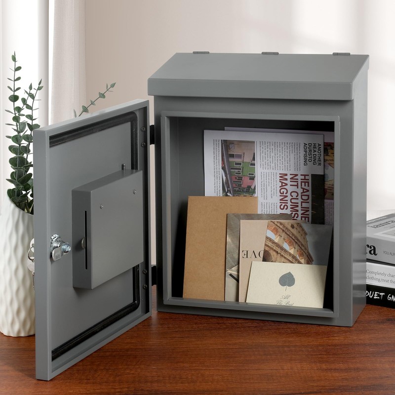 Mailbox with Combination Key Box, Wall Mounted Metal Mailbox, Outdoor