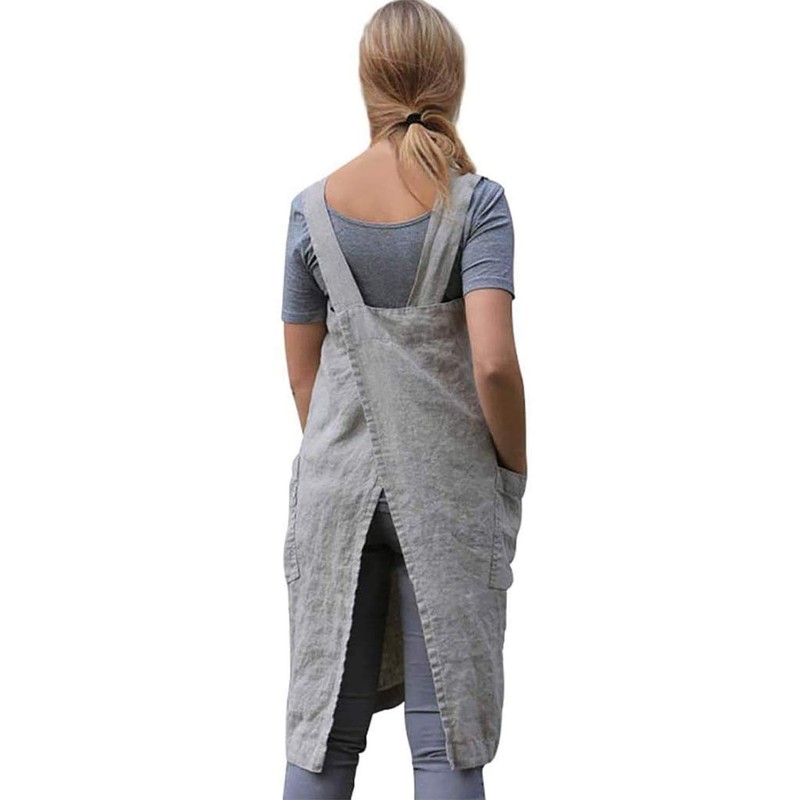 Amlztr Women's Pinafore Apron Cross Back Apron with Pockets Cotton
