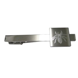 Silver Toned Square Etched Tarantula Spider Bug Insect Tie Clip