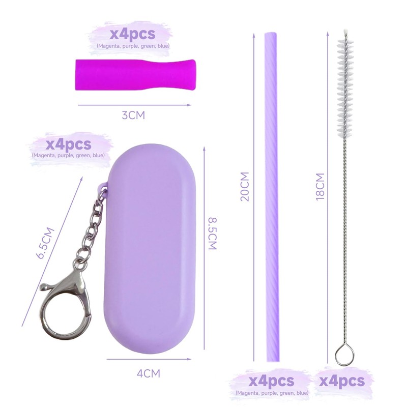 4 Piece Straw Set, 4 Straw Protective Covers, Straws in