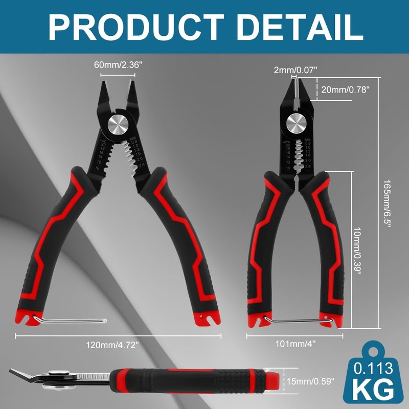 vsshe Wire Stripper and Cutting Pliers, 3-in-1 Wire Stripping Tool