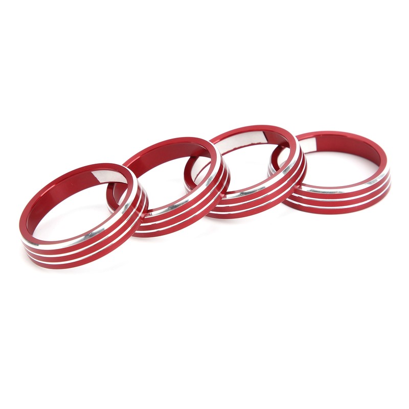 4pcs A/C Air Vent Knob Trims Rings Red Aluminum Alloy