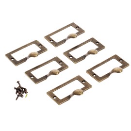 dophee 6-Pack Antique Brass Label Frame Card Holder Drawer Box Case Cabinet Cupboard Pulls Handles Carpenter Repair Decoration Hardware, 2.25x1.77 inch