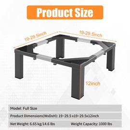 LYUND Heavy-Duty All Steel Universal Laundry Pedestal 12" Height , Full size Washing Machine Stand Adjustable Dryer Stand , Suitable for all Washer and Dryer Pedestal（Black）