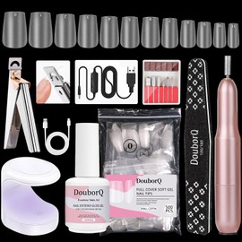 Major Dijit Gel X Starter Kit - With Nail Cutter, 4-in-1 Gel (0.5oz), 500 Coffin Tips (Size S), UV Lamp & Accessories for Nail Extensions & Nail Art