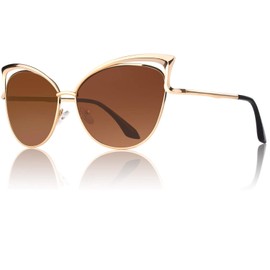 GQUEEN Women's Oversized Polarized Metal Frame Mirrored Cat Eye Sunglasses MT3